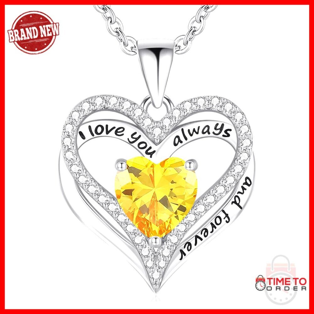 Sterling Silver Heart Pendant Necklace with Birthstone, Gift Box Included